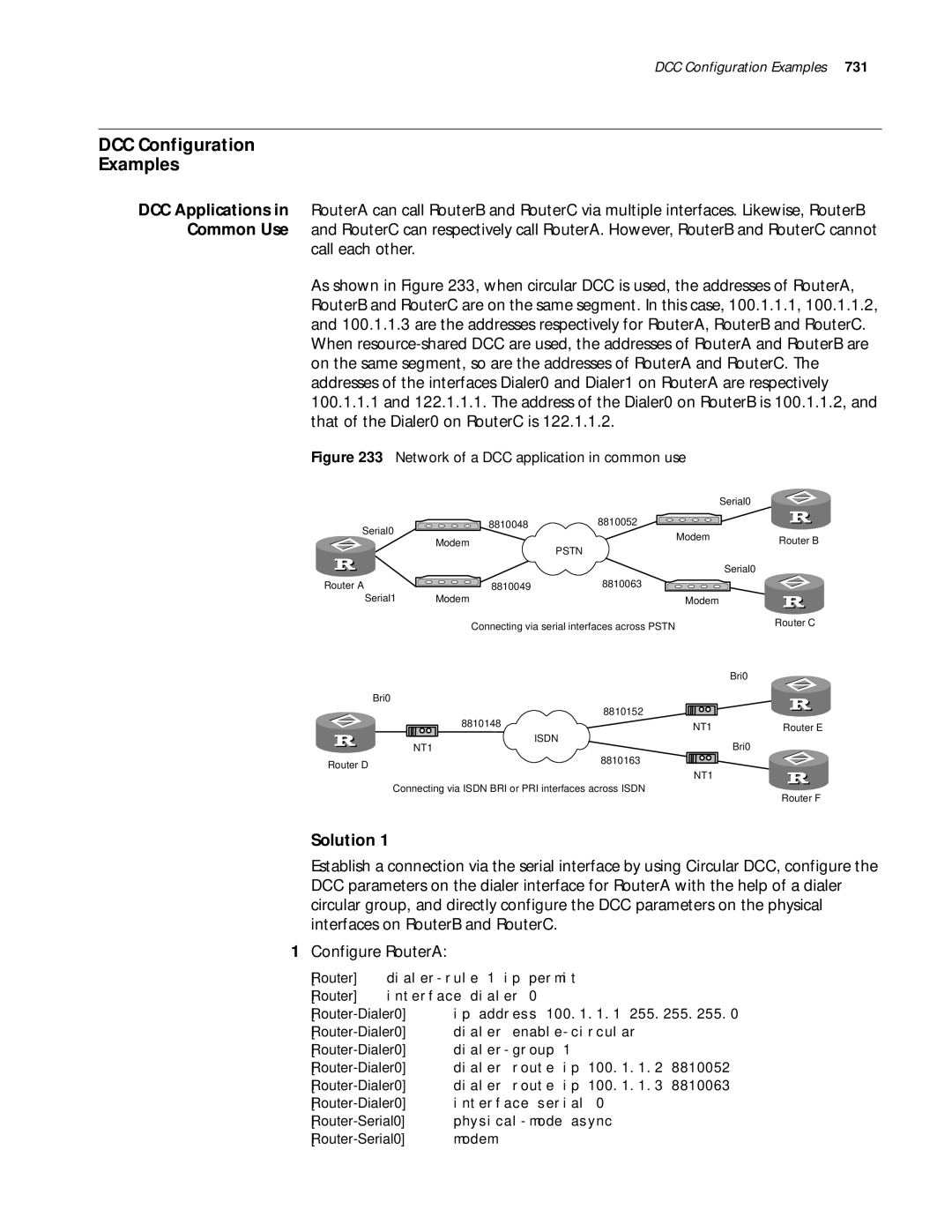 3Com 10014299 manual DCC Configuration Examples, Solution, DCC Applications in Common Use 