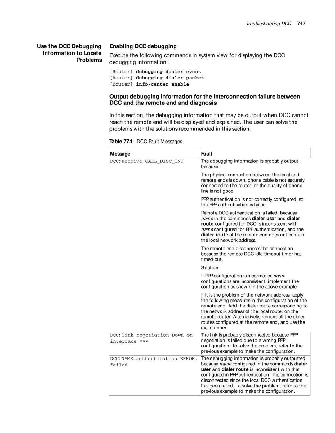 3Com 10014299 manual DCC Fault Messages, Message Fault 