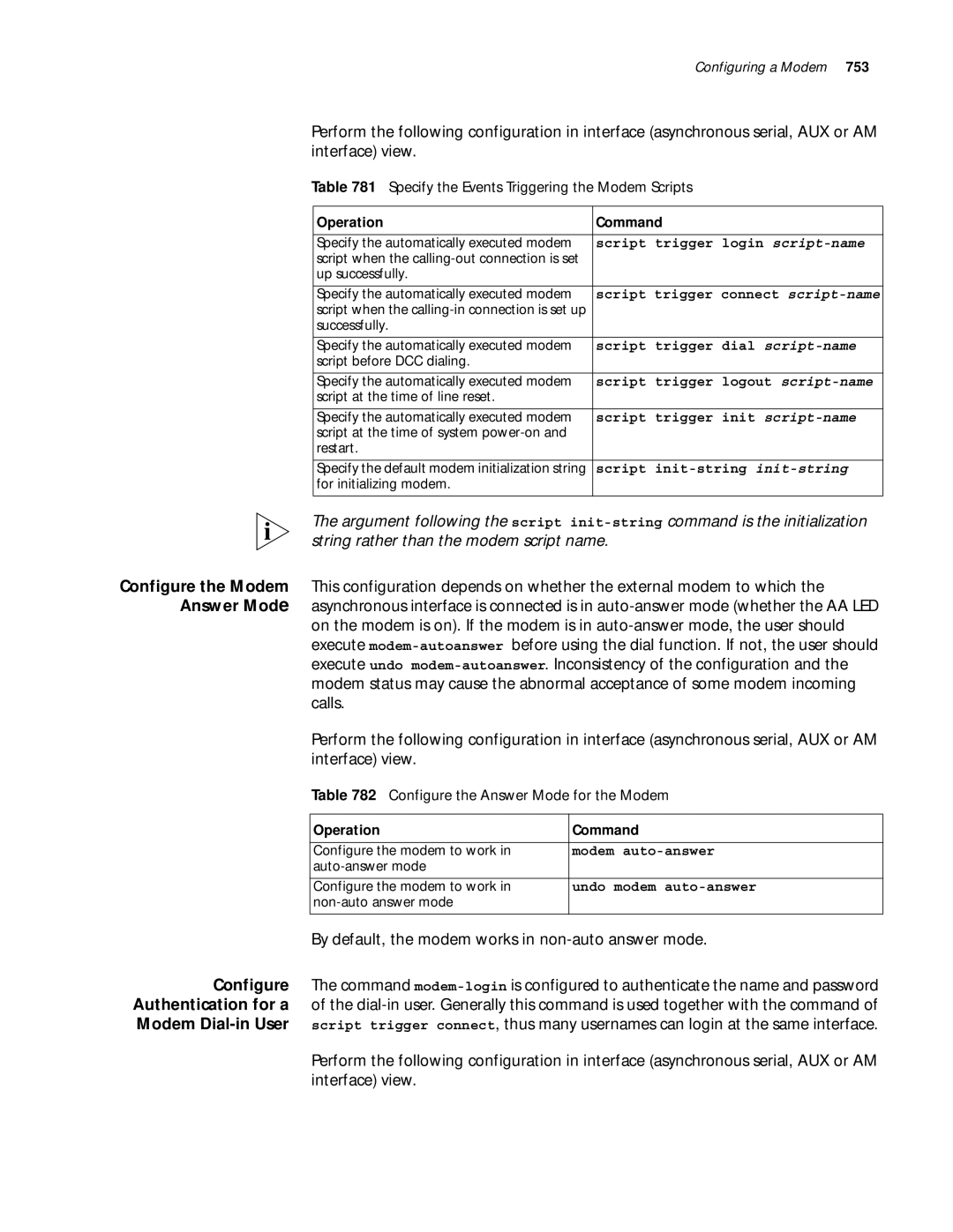 3Com 10014299 manual By default, the modem works in non-auto answer mode, Specify the Events Triggering the Modem Scripts 