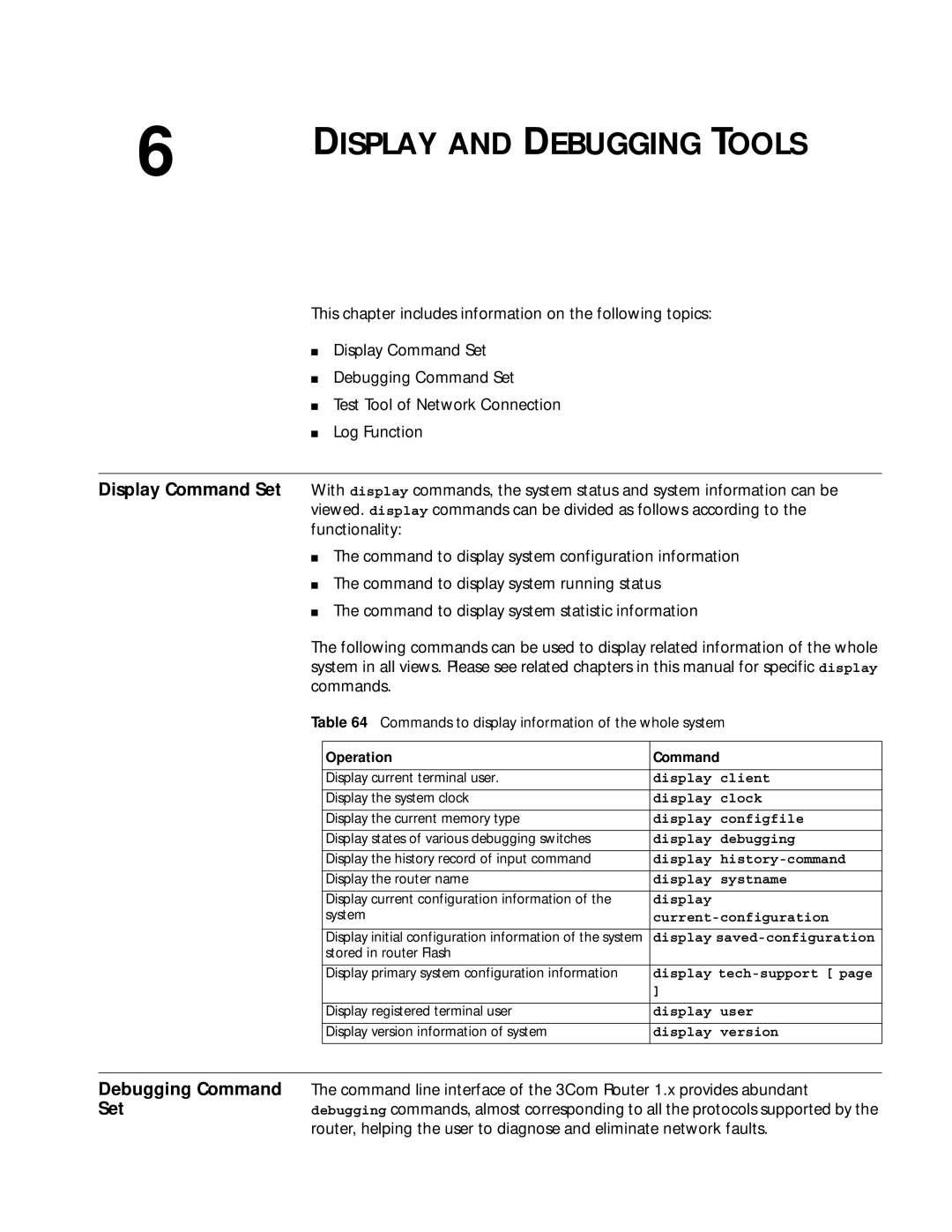 3Com 10014299 manual Commands to display information of the whole system 