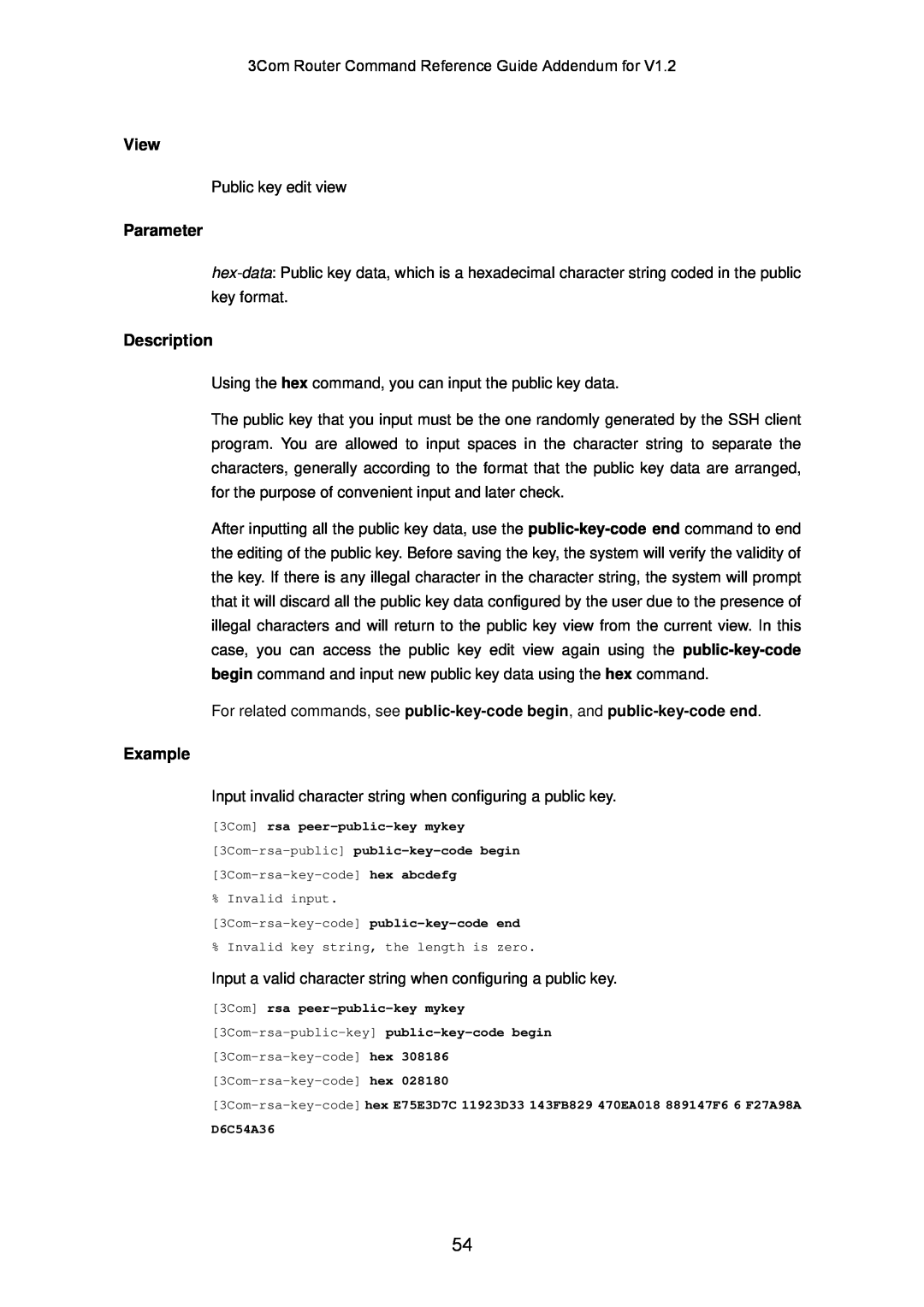 3Com 10014302 manual View, Parameter, Description, Example, D6C54A36 