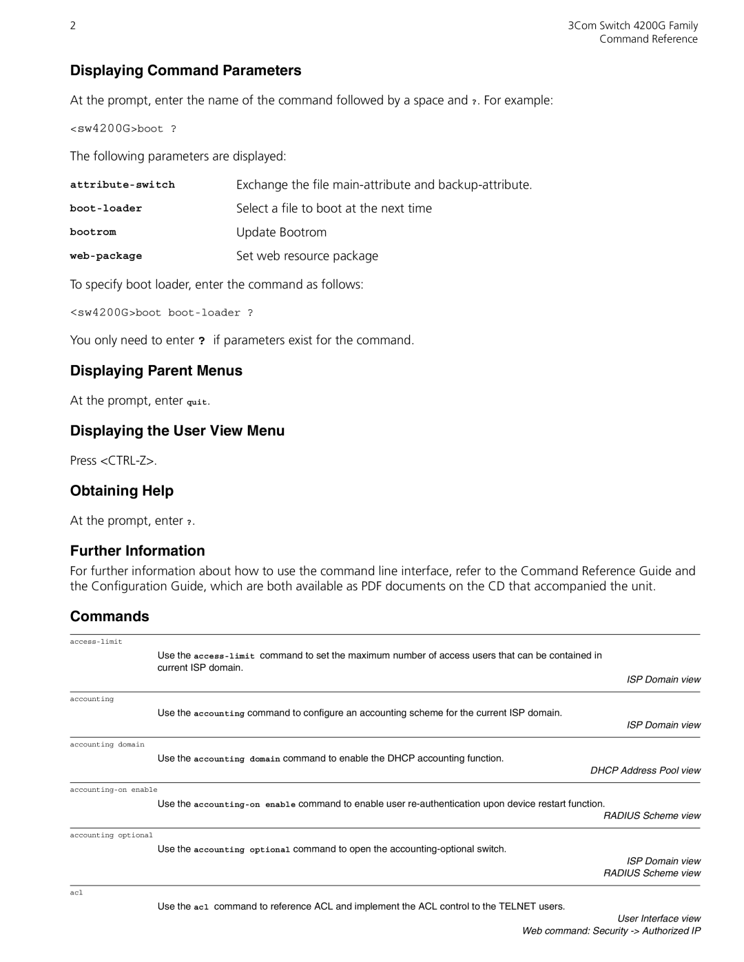 3Com 10014917 manual Dhcp Address Pool view, ISP Domain view Radius Scheme view 