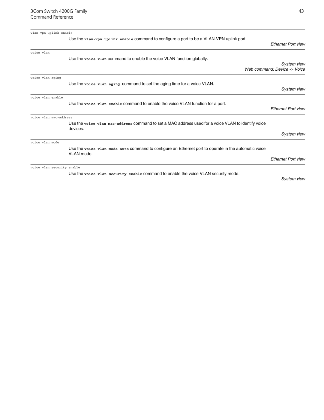 3Com 10014917 manual System view Web command Device Voice 