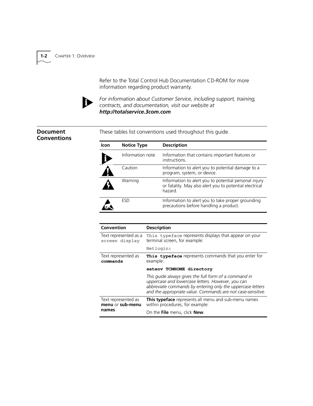 3Com 10/100BASE-T manual Document, Conventions, Icon Description, Convention Description, Names 