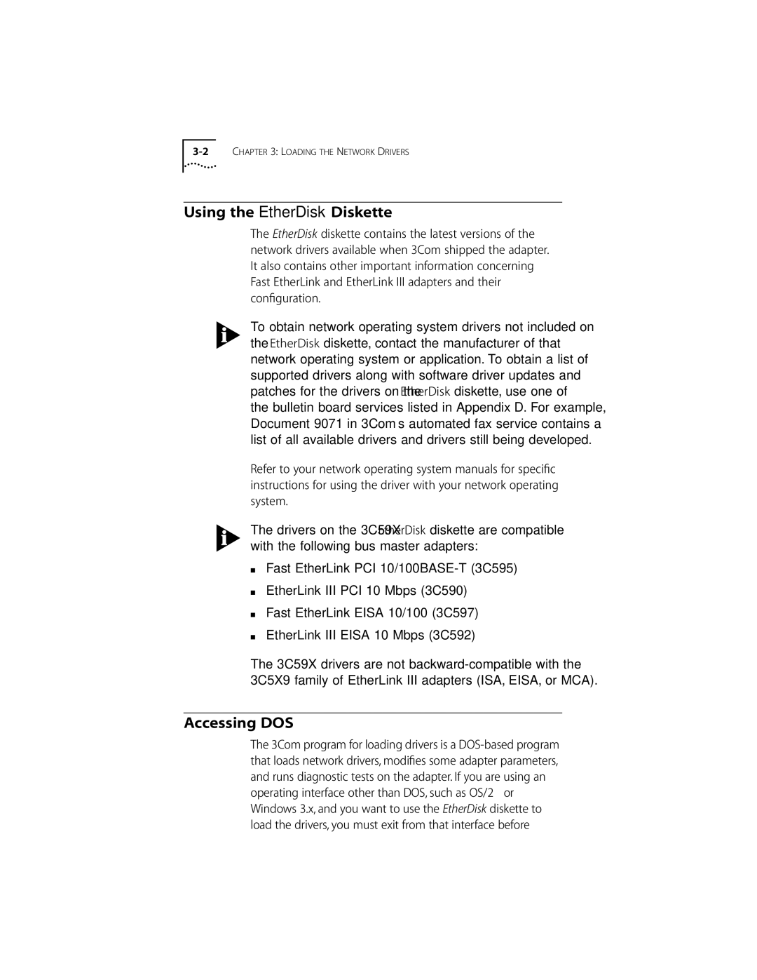 3Com 10/100BASE-T4 PCI manual Using the EtherDisk Diskette, Accessing DOS 