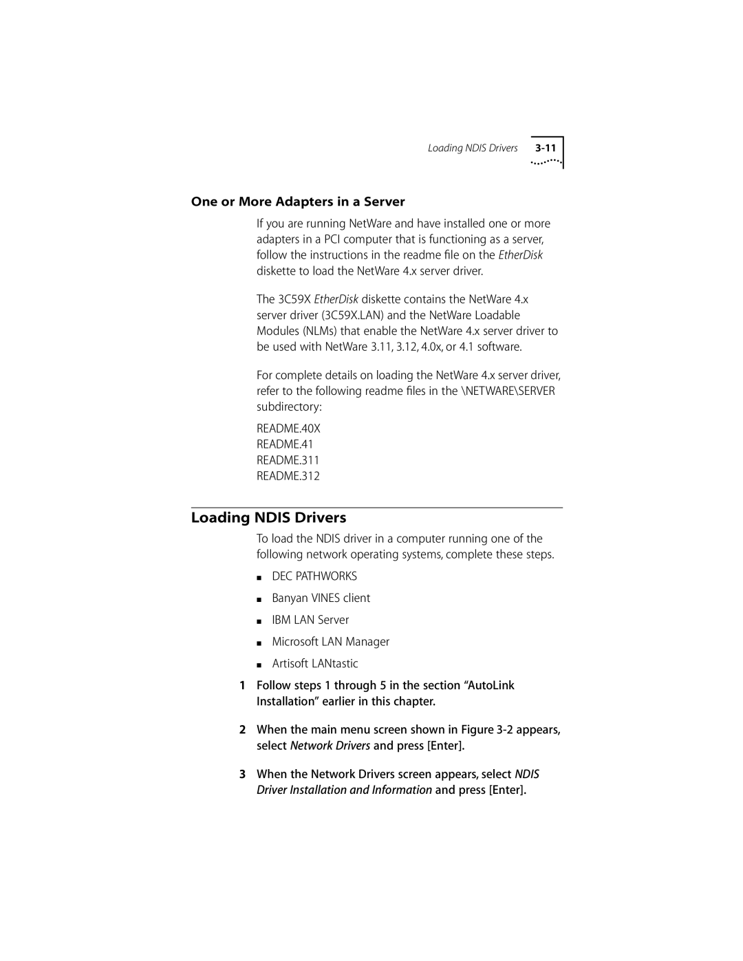 3Com 10/100BASE-T4 PCI manual Loading Ndis Drivers, One or More Adapters in a Server 