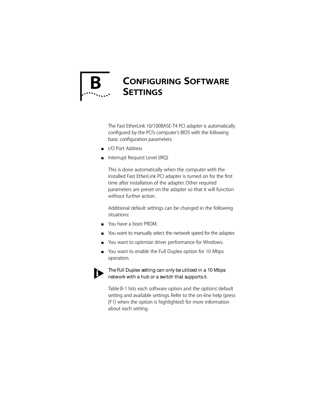 3Com 10/100BASE-T4 PCI manual Settings 