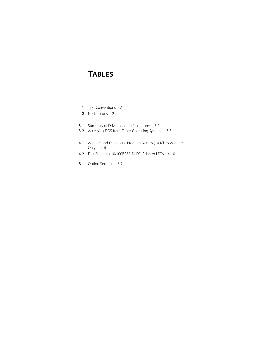 3Com 10/100BASE-T4 PCI manual Tables 