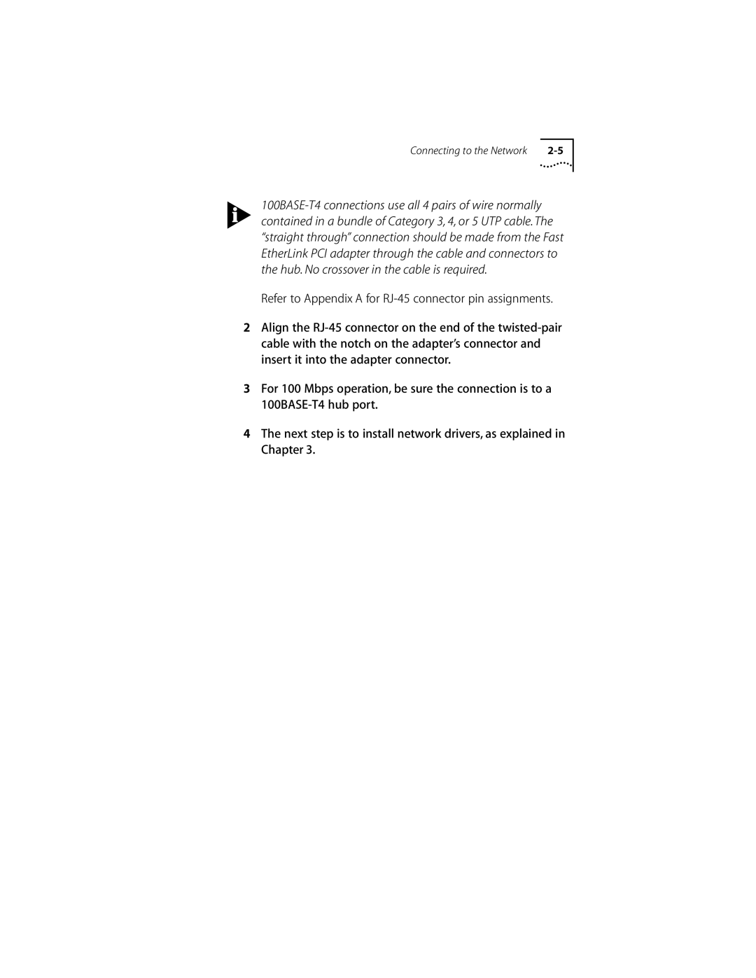 3Com 10/100BASE-T4 manual Connecting to the Network 