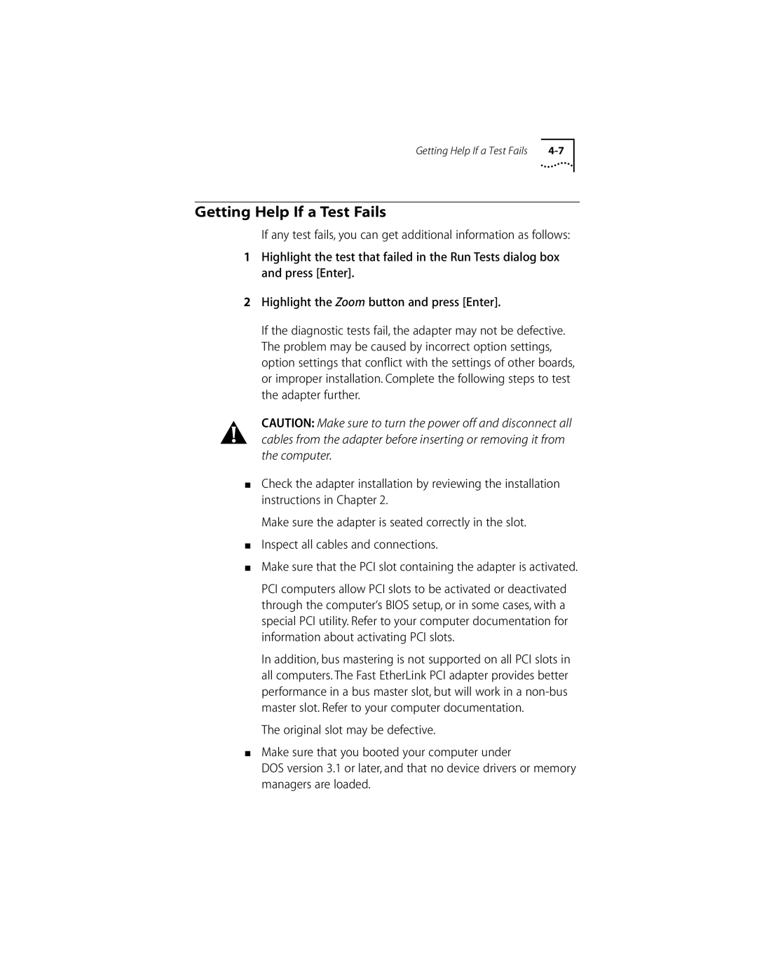 3Com 10/100BASE-T4 manual Getting Help If a Test Fails 