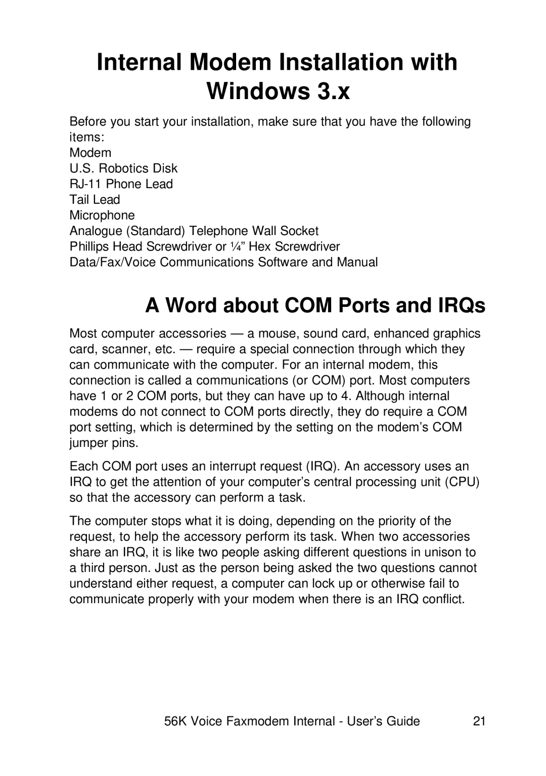 3Com 1.024.1644-00 manual Word about COM Ports and IRQs 