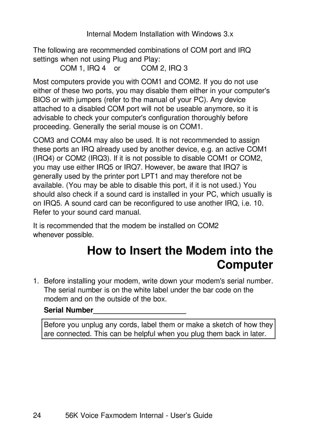 3Com 1.024.1644-00 manual How to Insert the Modem into the Computer 