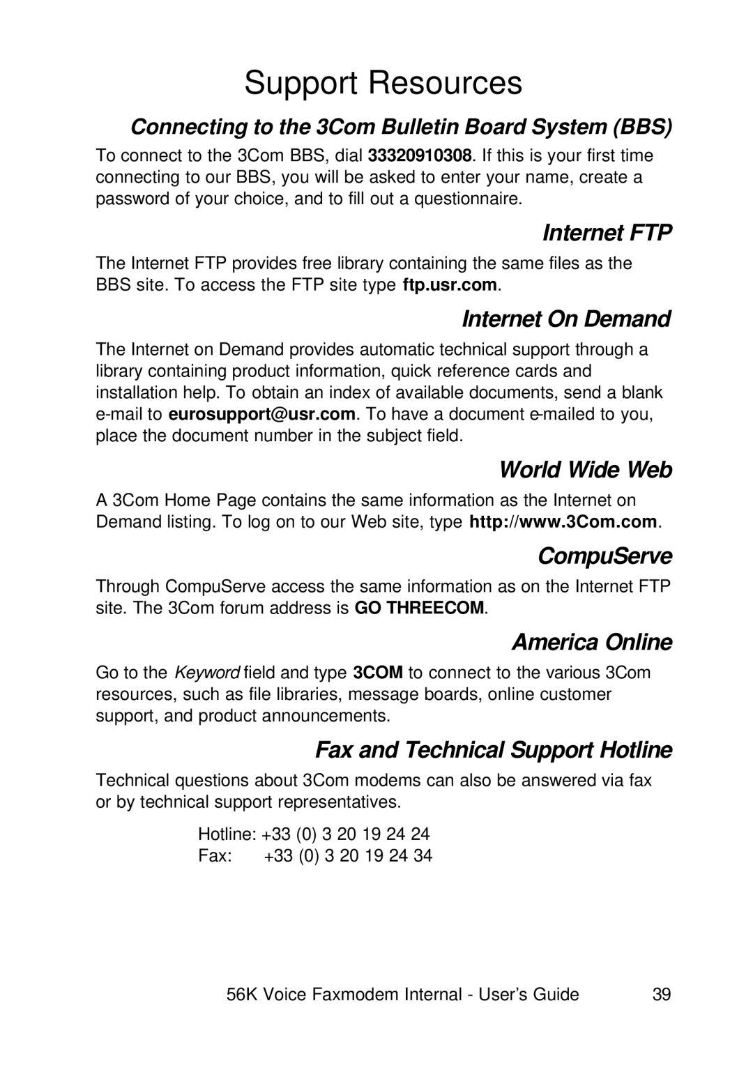 3Com 1.024.1644-00 manual Support Resources 