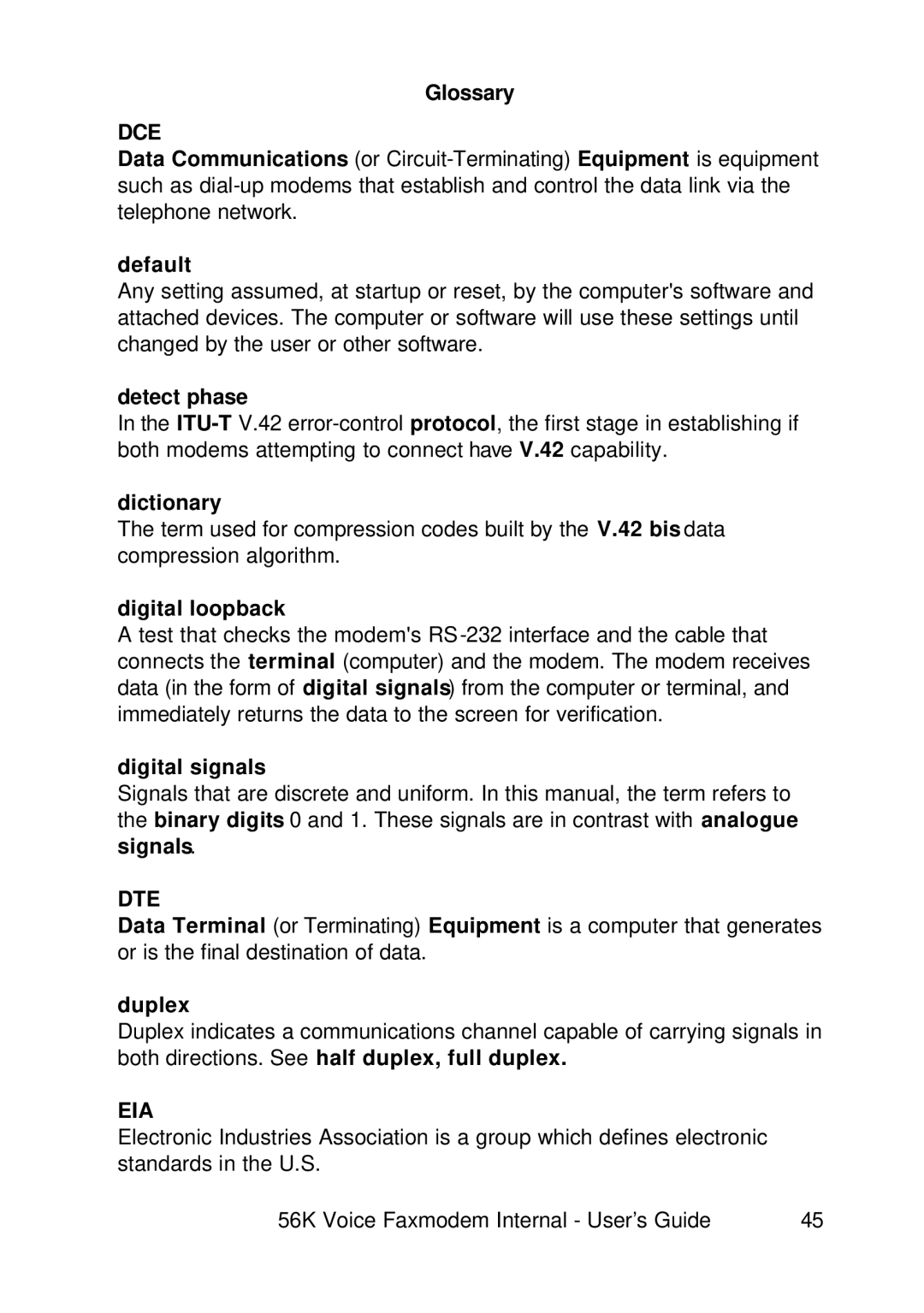 3Com 1.024.1644-00 manual Glossary, Default, Detect phase, Dictionary, Digital loopback, Digital signals, Duplex 