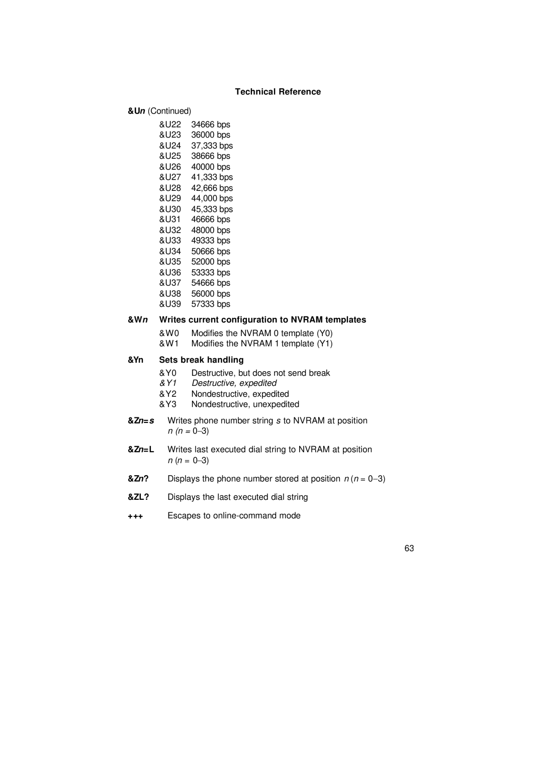 3Com 1.024.1644-00 manual Wn Writes current configuration to Nvram templates, Yn Sets break handling 