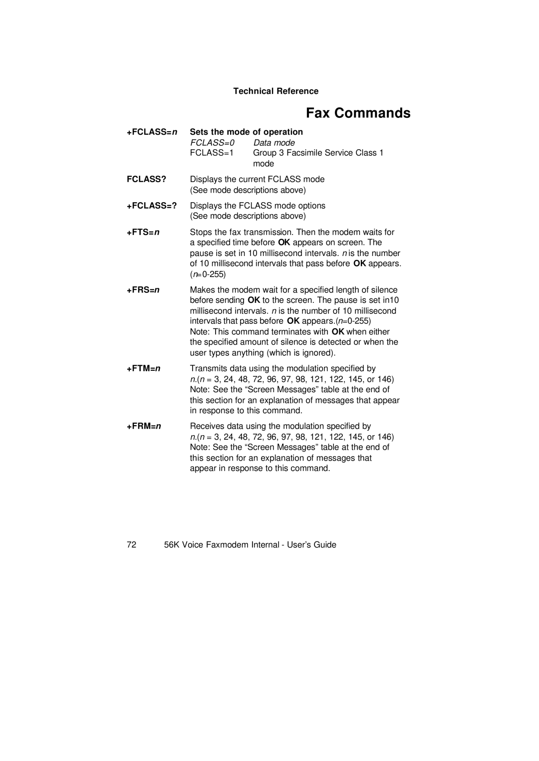 3Com 1.024.1644-00 manual Fax Commands, +FCLASS=n Sets the mode of operation 