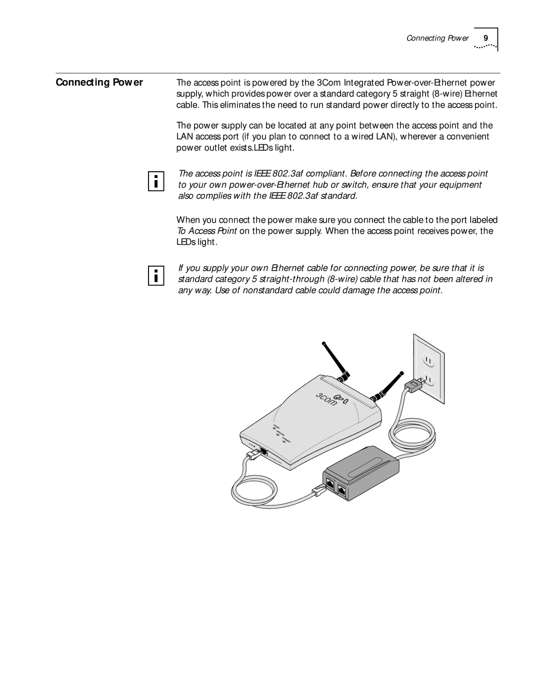 3Com 11 Mbps manual Connecting Power 