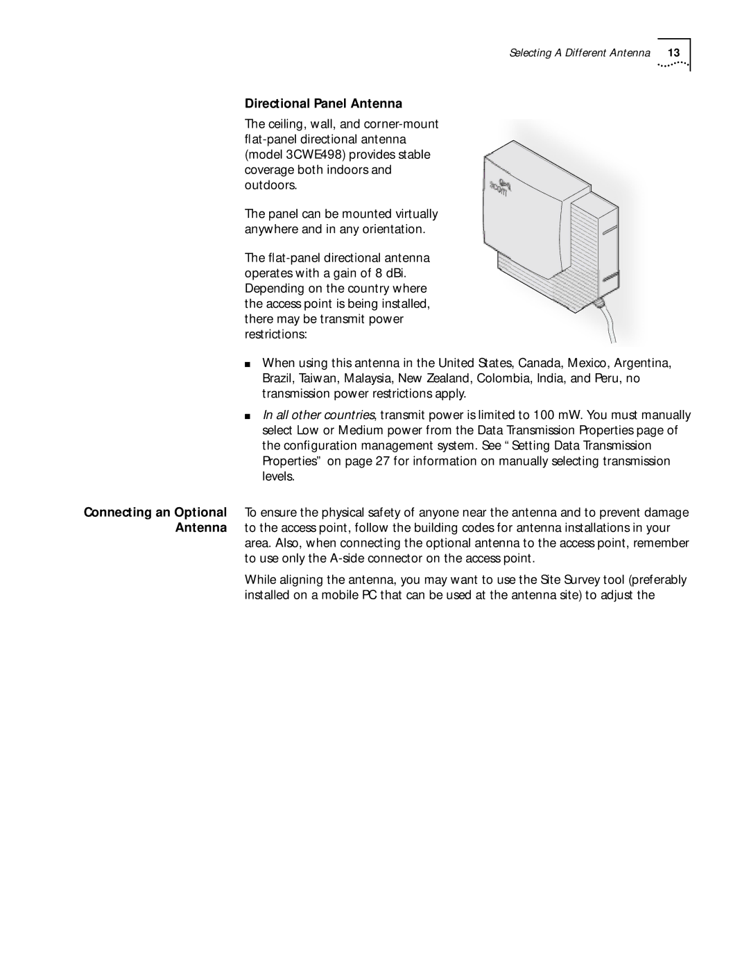 3Com 11 Mbps manual Directional Panel Antenna 