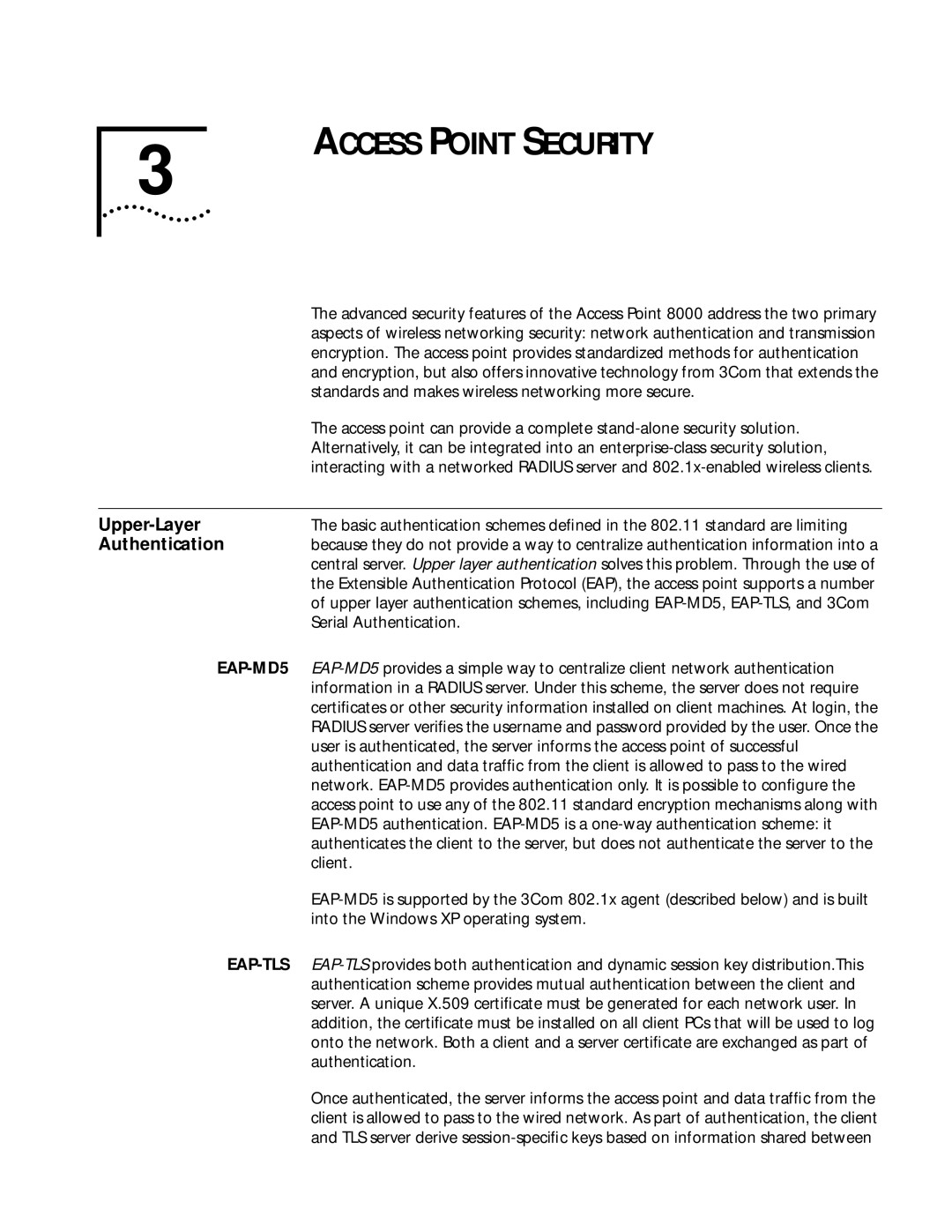 3Com 11 Mbps manual Access Point Security, Upper-Layer, Authentication 