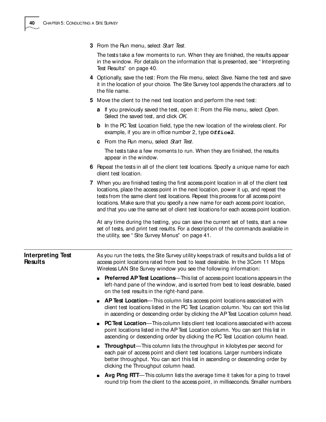 3Com 11 Mbps manual Interpreting Test, Results 