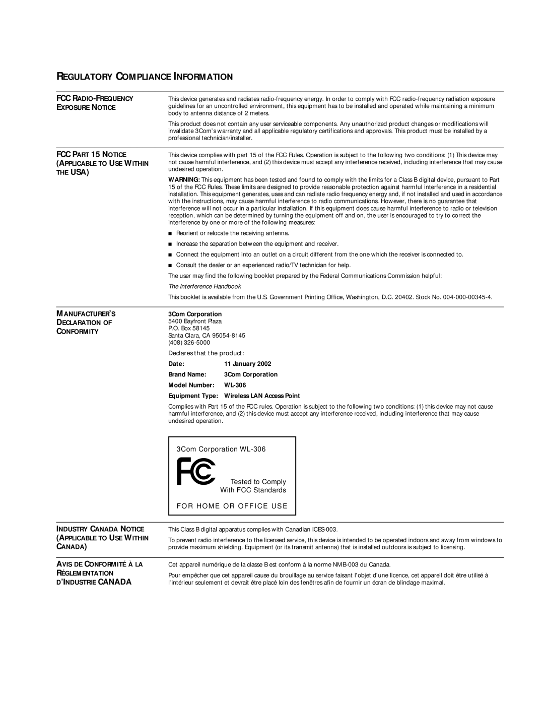 3Com 11 Mbps manual Regulatory Compliance Information 