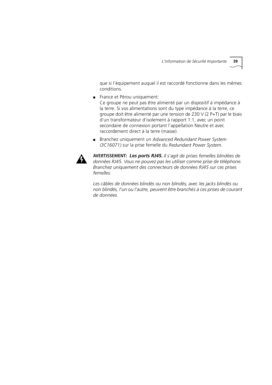 3Com 1100 manual ’information de Sécurité Importante 