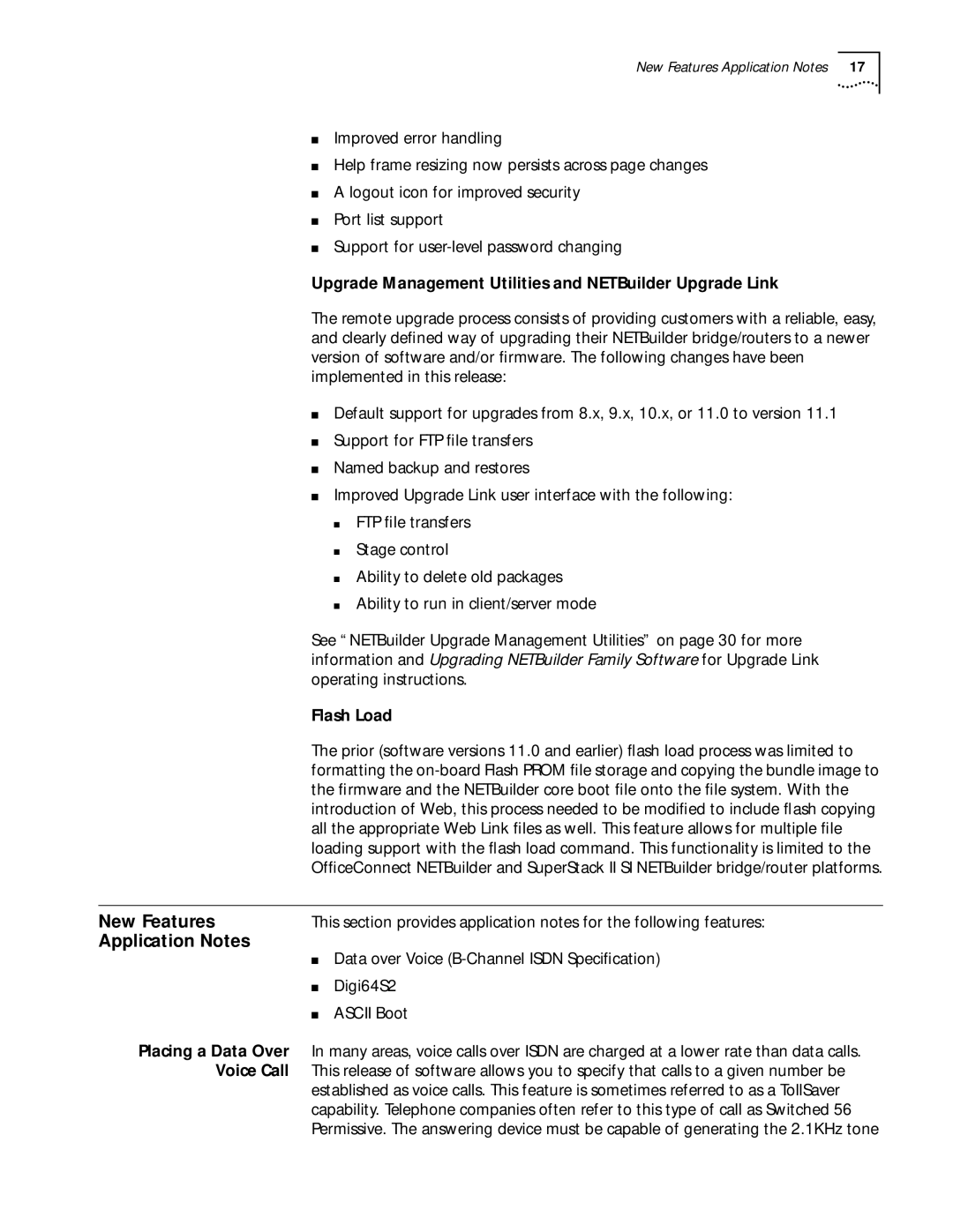 3Com 11.1 Application Notes, Upgrade Management Utilities and NETBuilder Upgrade Link, Flash Load, Placing a Data Over 