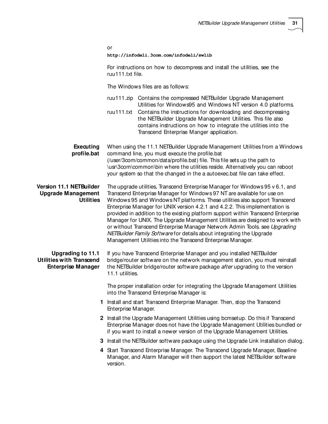 3Com 11.1 manual NETBuilder Upgrade Management Utilities 