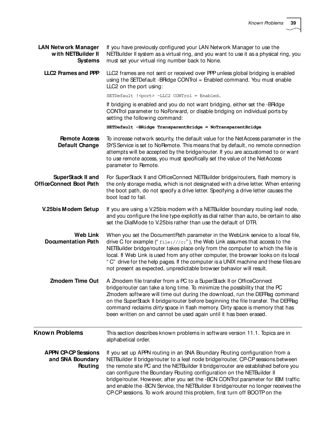 3Com 11.1 manual Known Problems 