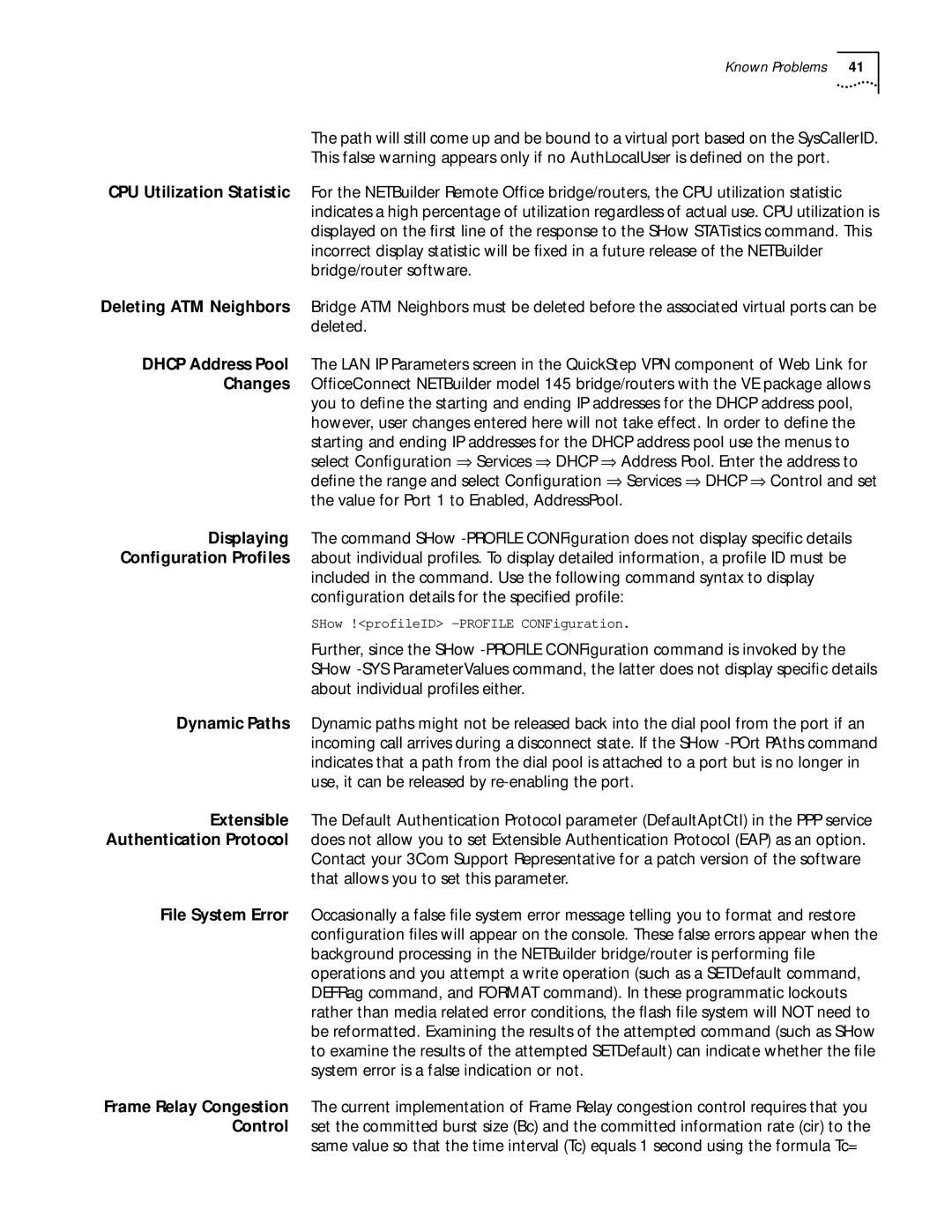 3Com 11.1 manual SHow !profileID -PROFILE CONFiguration 