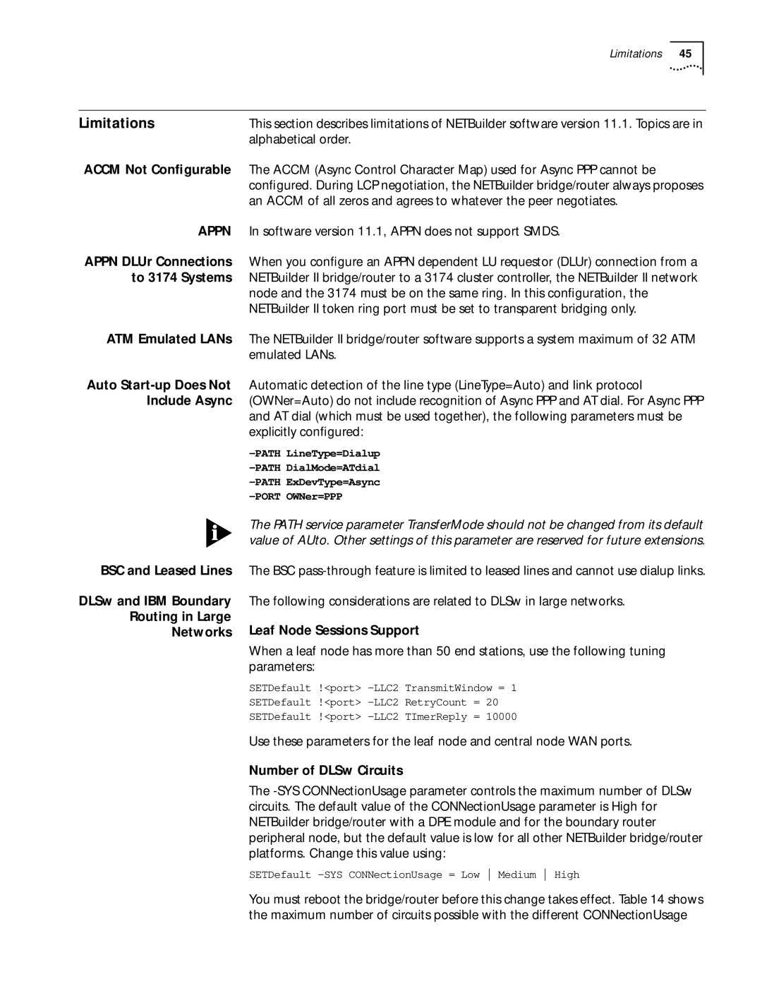 3Com 11.1 manual Limitations 