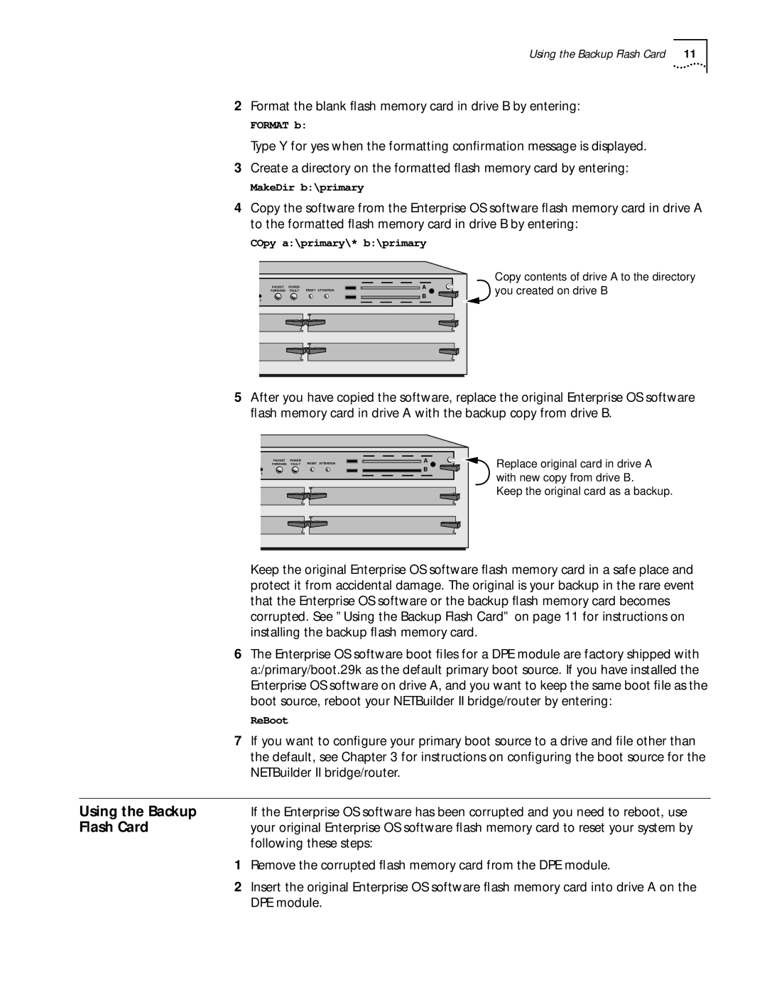 3Com 11.3 manual Using the Backup, Flash Card 