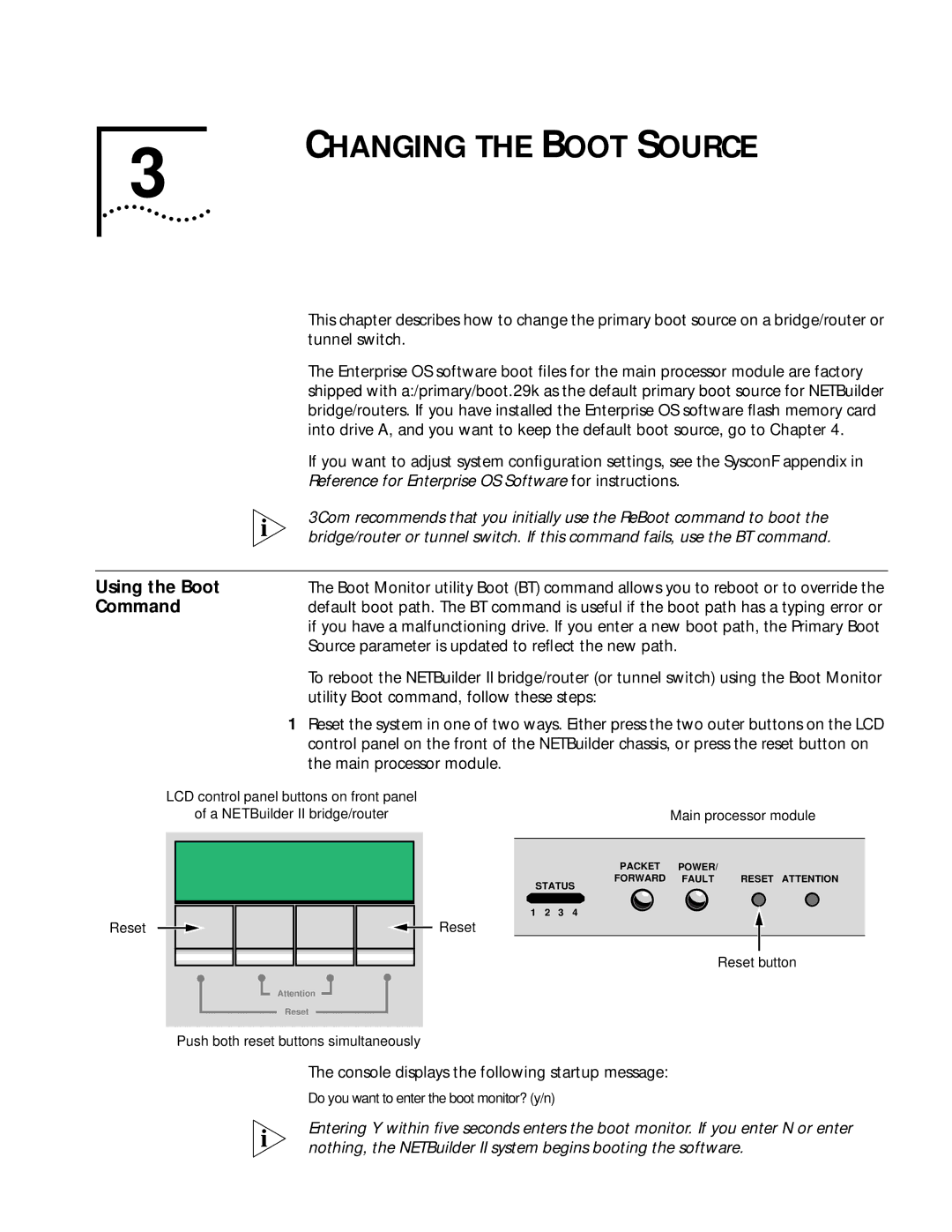 3Com 11.3 manual Changing the Boot Source, Using the Boot, Command 