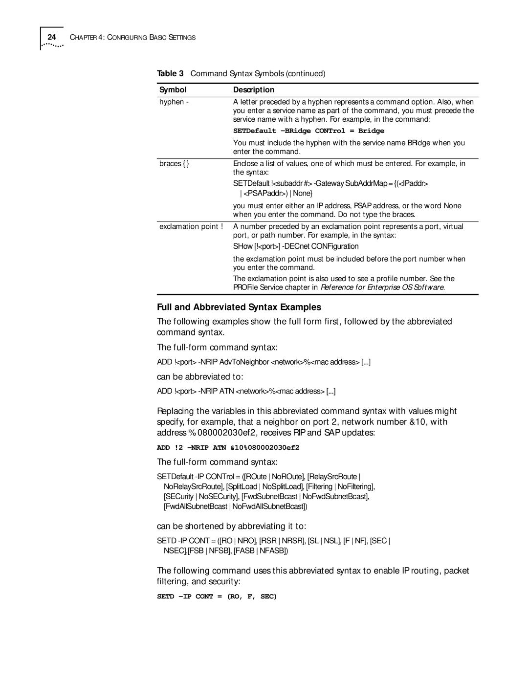 3Com 11.3 manual Full and Abbreviated Syntax Examples, Can be abbreviated to, Can be shortened by abbreviating it to 