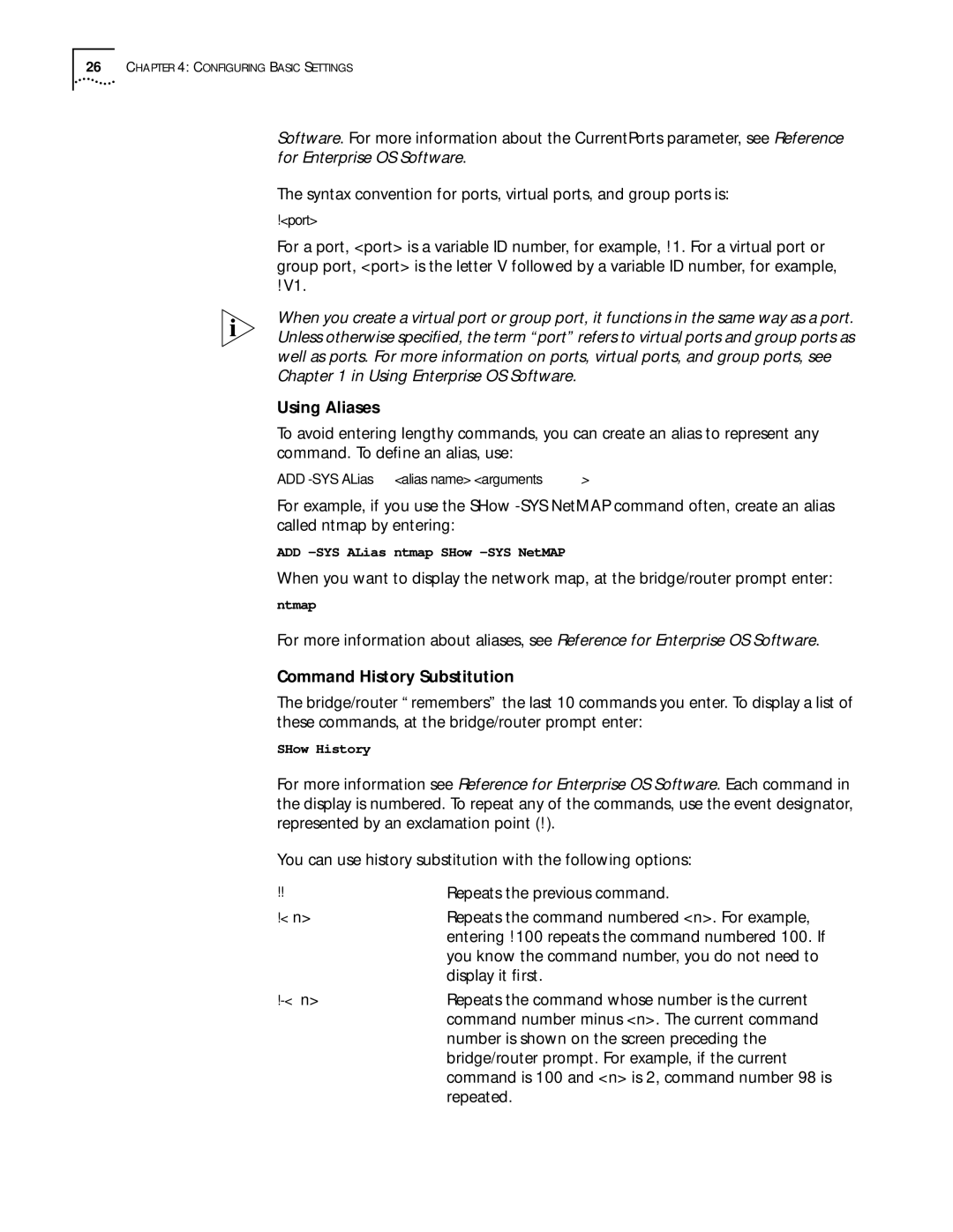 3Com 11.3 manual Using Aliases, Command History Substitution 