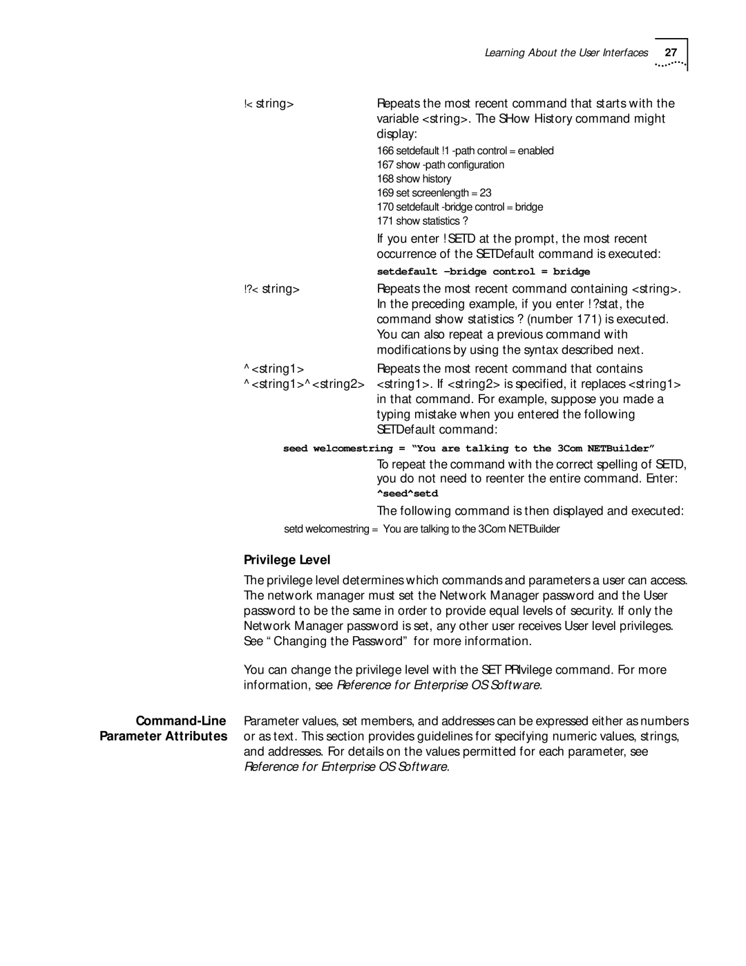 3Com 11.3 manual Privilege Level 