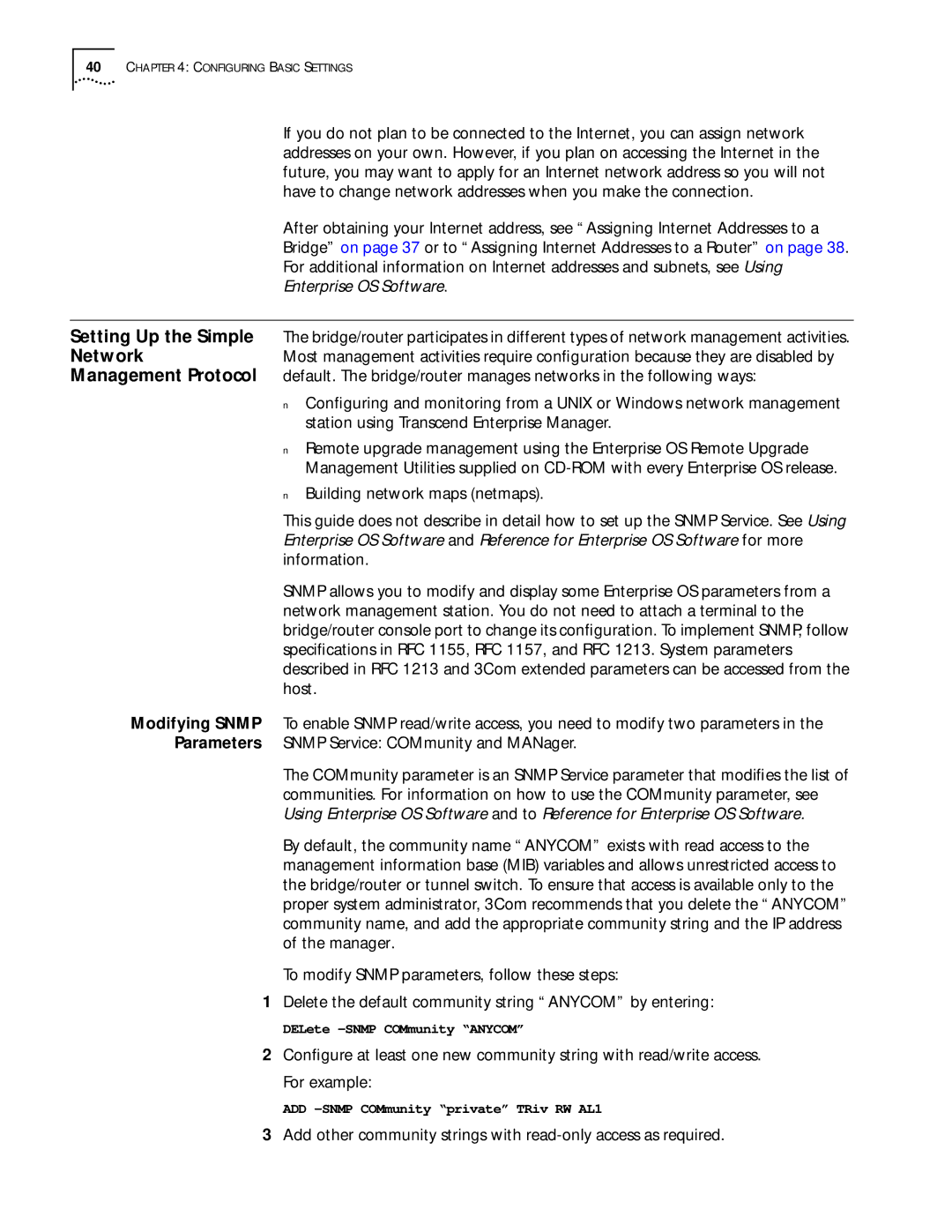 3Com 11.3 manual DELete -SNMP COMmunity Anycom 