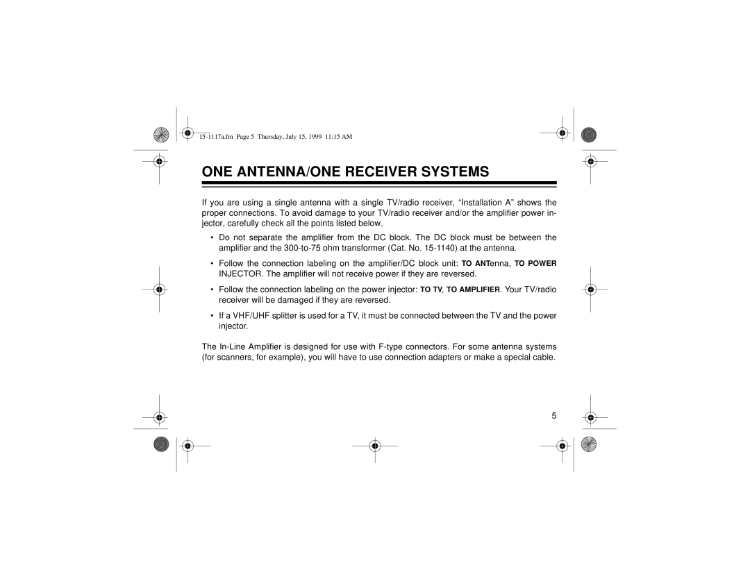 3Com 15-1117A owner manual ONE ANTENNA/ONE Receiver Systems 