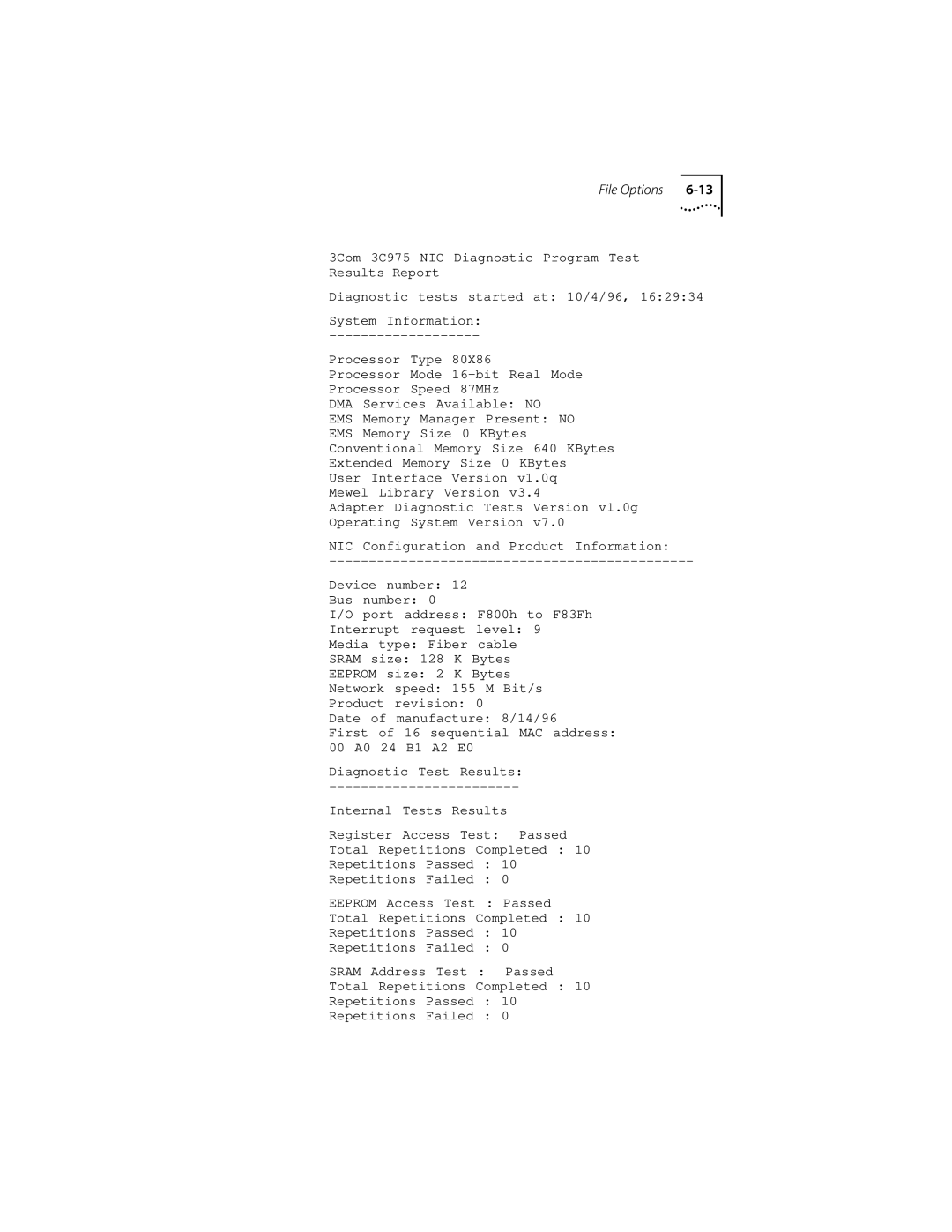 3Com 155 PCI manual File Options 