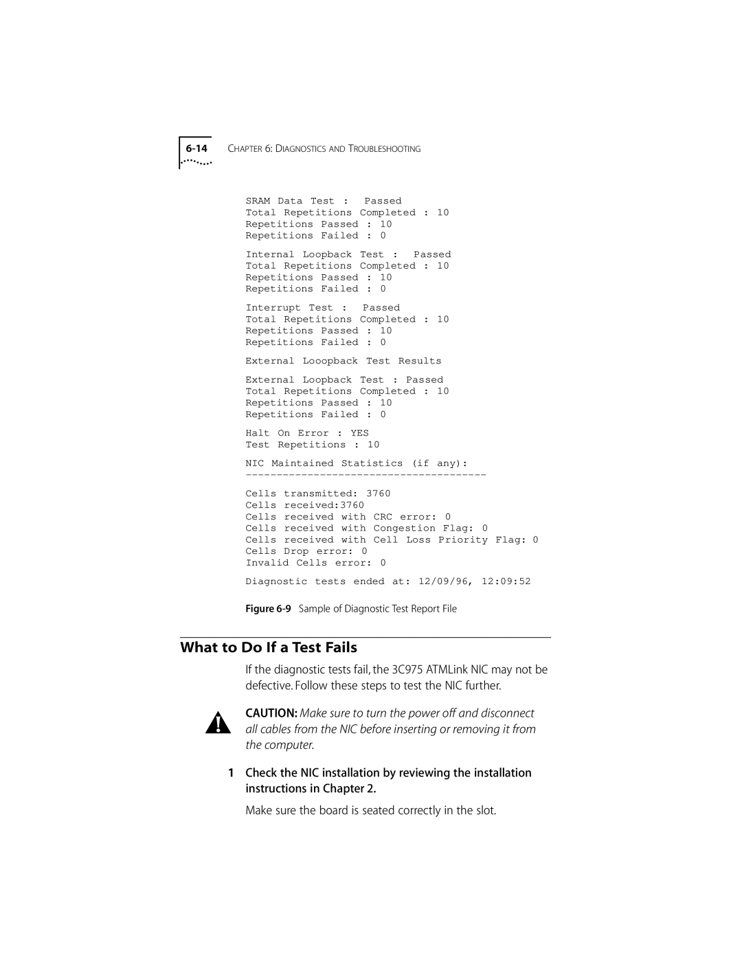 3Com 155 PCI manual What to Do If a Test Fails, Sample of Diagnostic Test Report File 