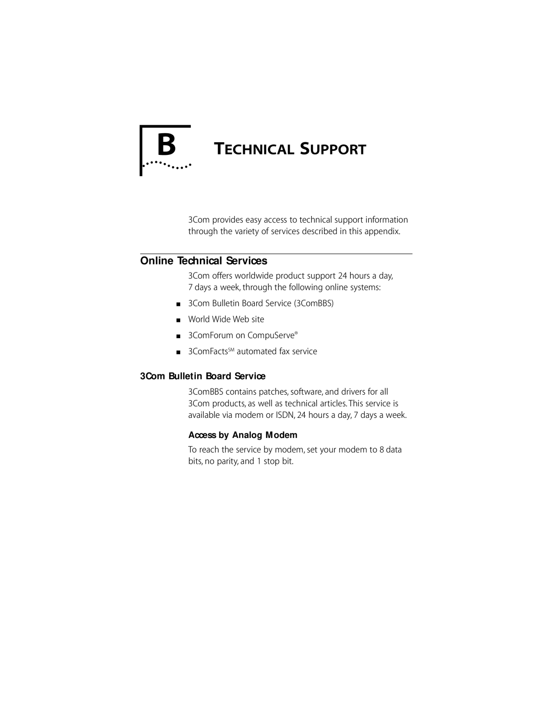 3Com 155 PCI manual Technical Support, Online Technical Services 