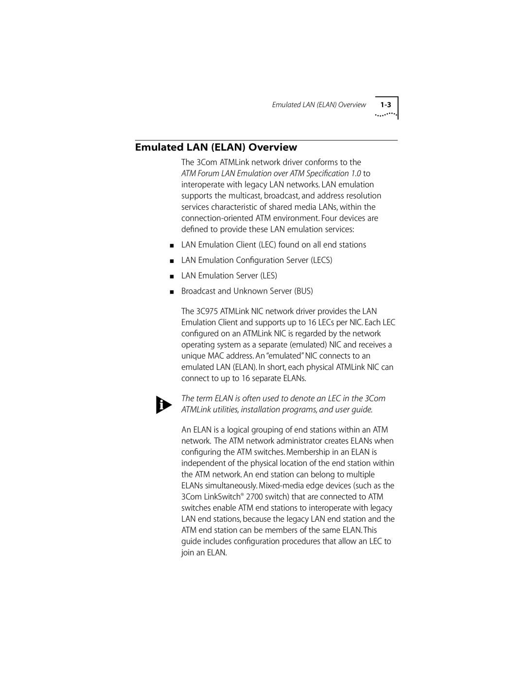 3Com 155 PCI manual Emulated LAN Elan Overview 