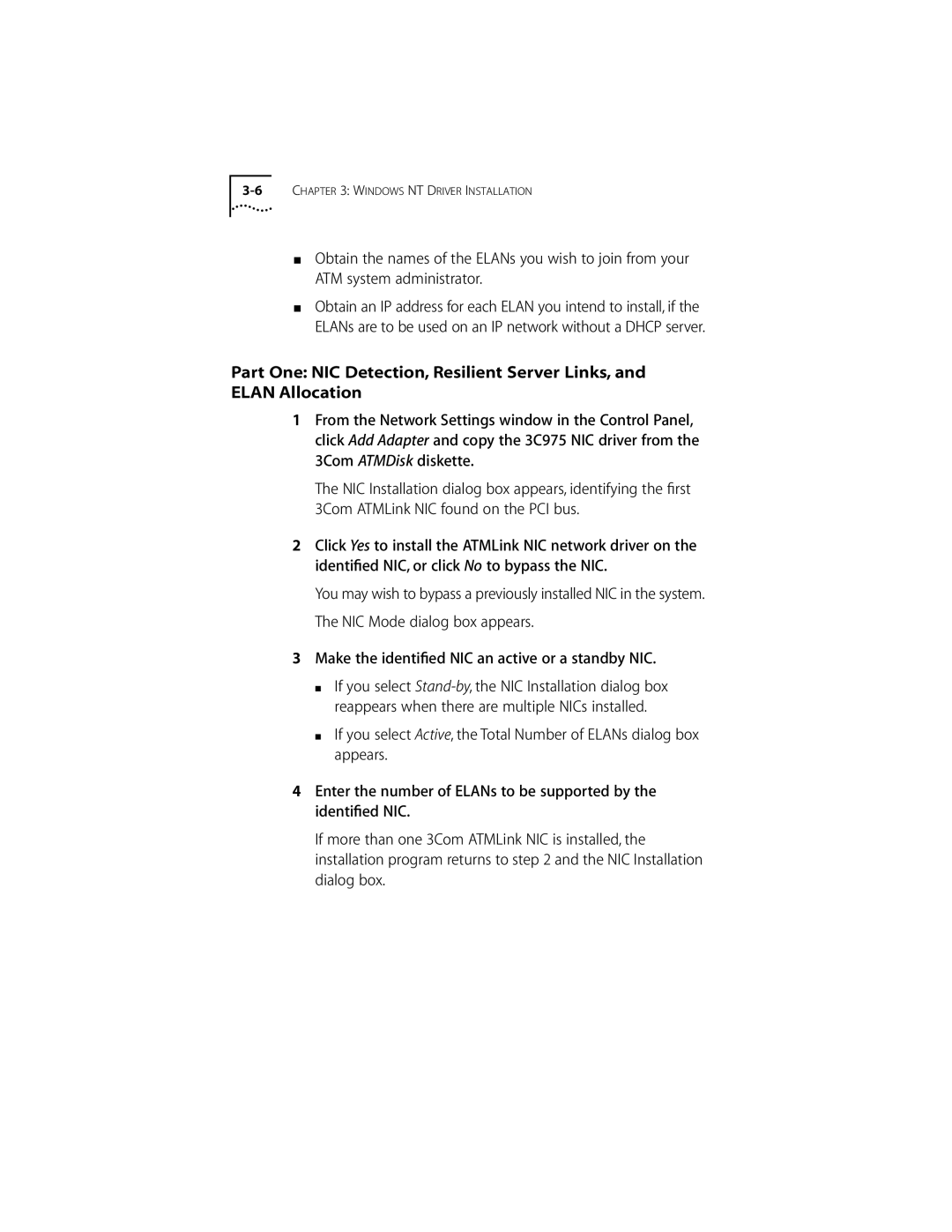 3Com 155 PCI manual Windows NT Driver Installation 