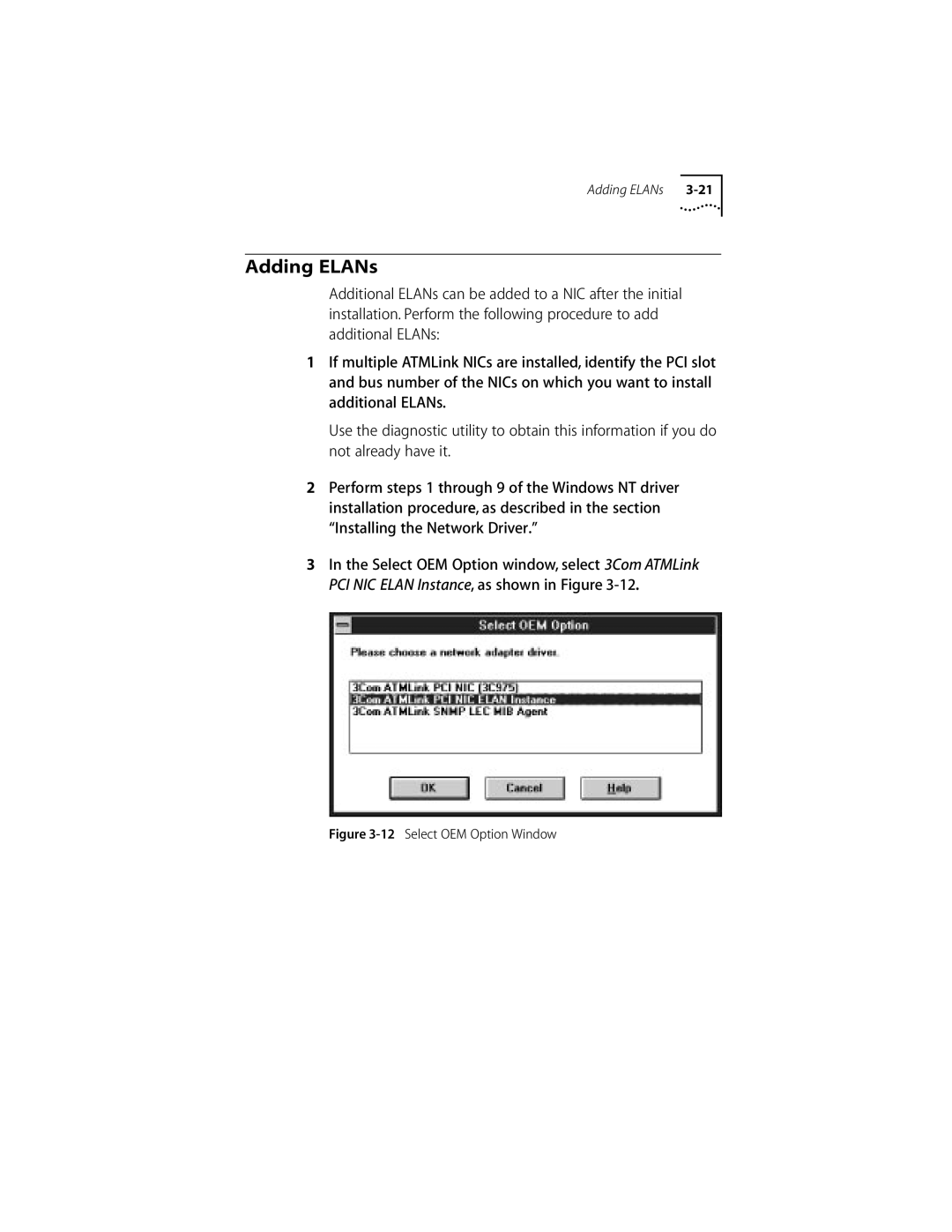 3Com 155 PCI manual Adding ELANs, Select OEM Option Window 