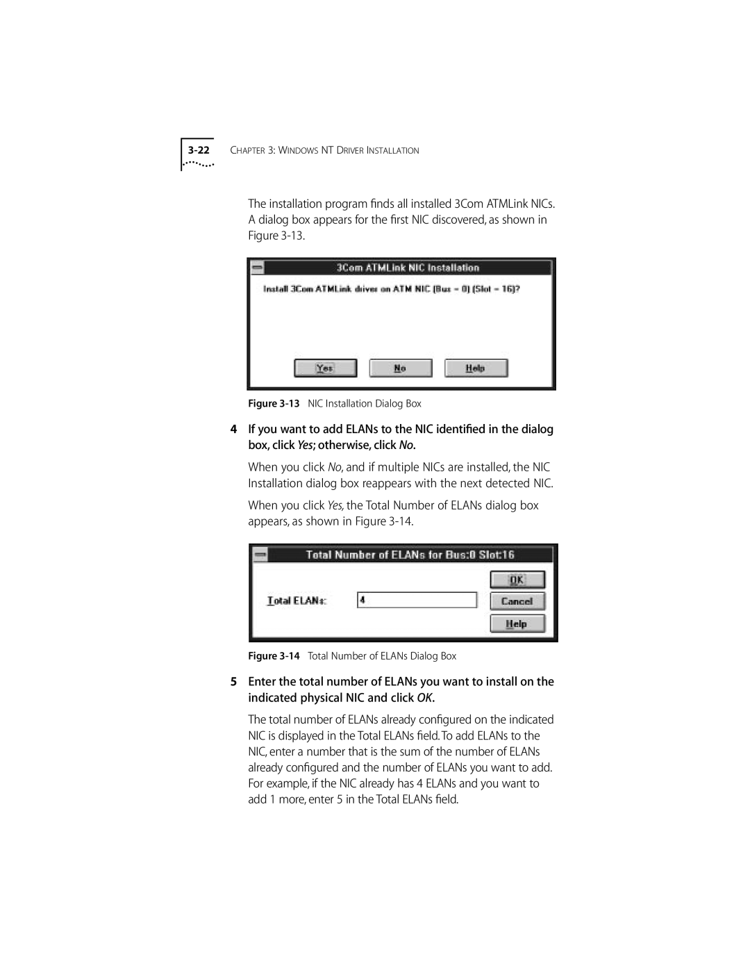 3Com 155 PCI manual NIC Installation Dialog Box 