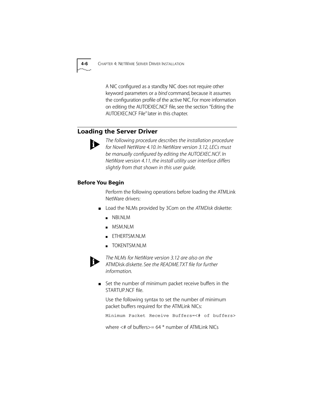 3Com 155 PCI manual Loading the Server Driver, Where # of buffers= 64 * number of ATMLink NICs 