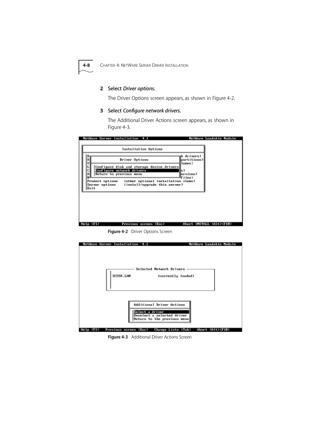 3Com 155 PCI Select Driver options, Driver Options screen appears, as shown in Figure, Select Conﬁgure network drivers 