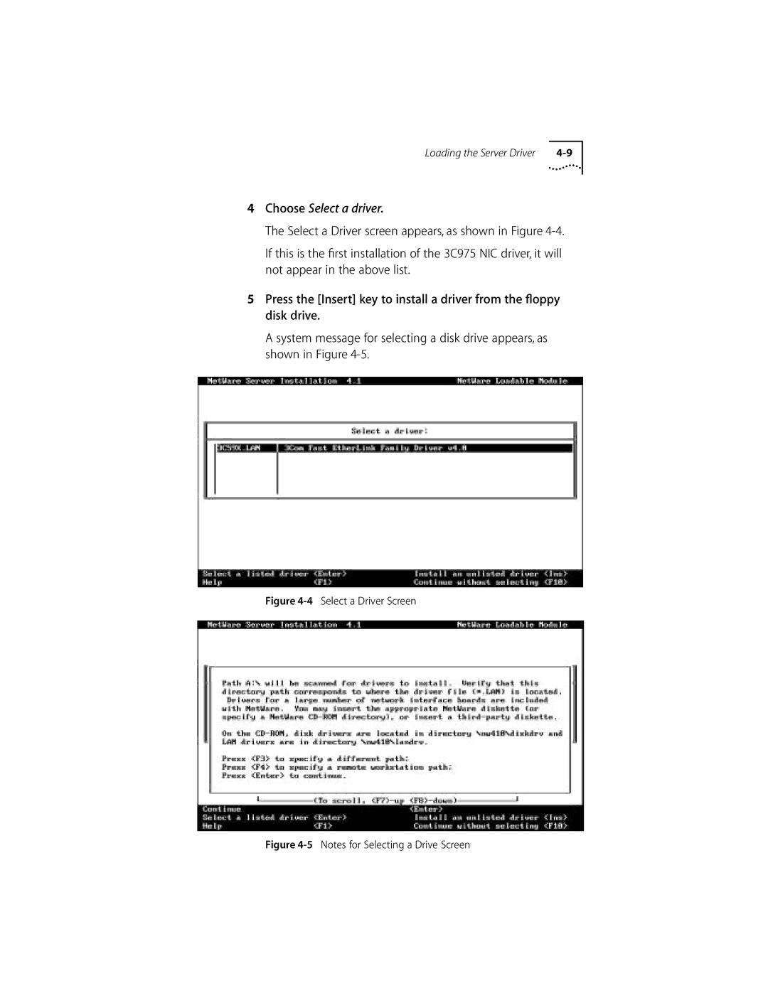 3Com 155 PCI manual Choose Select a driver, Select a Driver Screen 