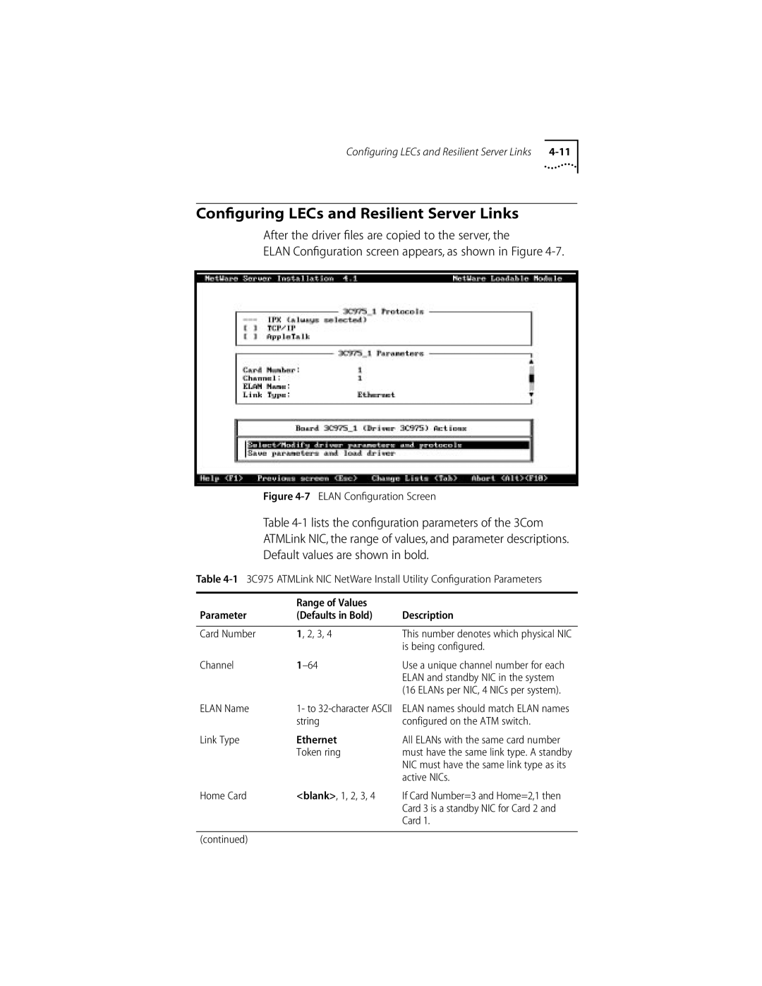 3Com 155 PCI manual Conﬁguring LECs and Resilient Server Links 