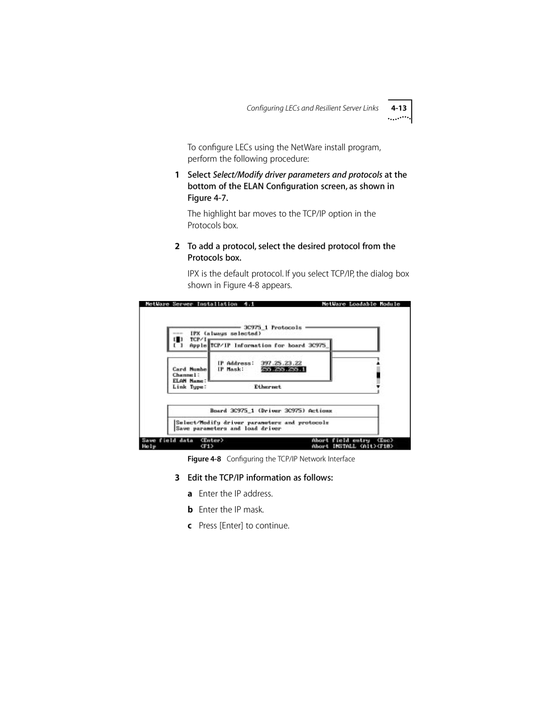 3Com 155 PCI manual Conﬁguring the TCP/IP Network Interface 